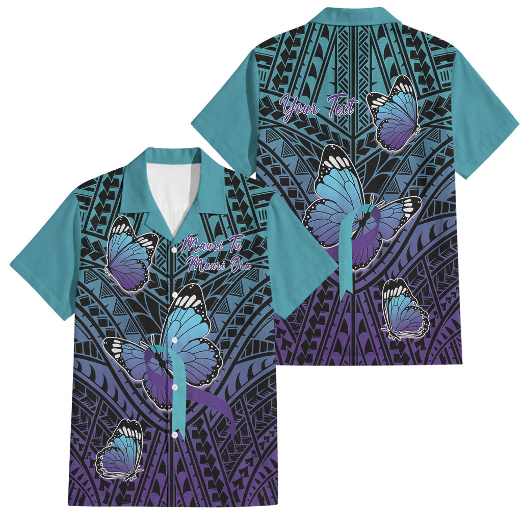Personalised New Zealand Suicide Prevention Month Family Matching Summer Maxi Dress and Hawaiian Shirt Maori Mauri Tu Mauri Ora Polynesian Pattern LT22 Dad's Shirt - Short Sleeve Teal - Polynesian Pride