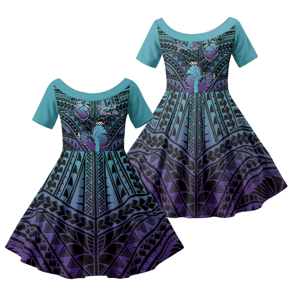 Personalised New Zealand Suicide Prevention Month Family Matching Summer Maxi Dress and Hawaiian Shirt Maori Mauri Tu Mauri Ora Polynesian Pattern LT22 Daughter's Dress Teal - Polynesian Pride