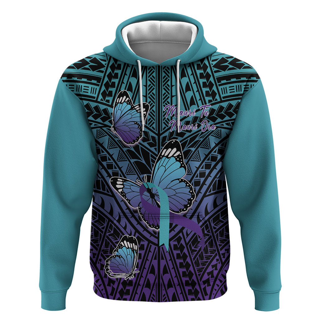 Personalised New Zealand Suicide Prevention Month Hoodie Maori Mauri Tu Mauri Ora Polynesian Pattern LT22 Pullover Hoodie Teal - Polynesian Pride