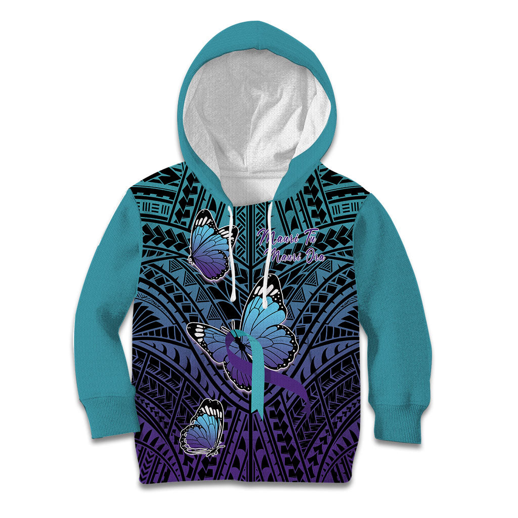 Personalised New Zealand Suicide Prevention Month Kid Hoodie Maori Mauri Tu Mauri Ora Polynesian Pattern LT22 Hoodie Teal - Polynesian Pride