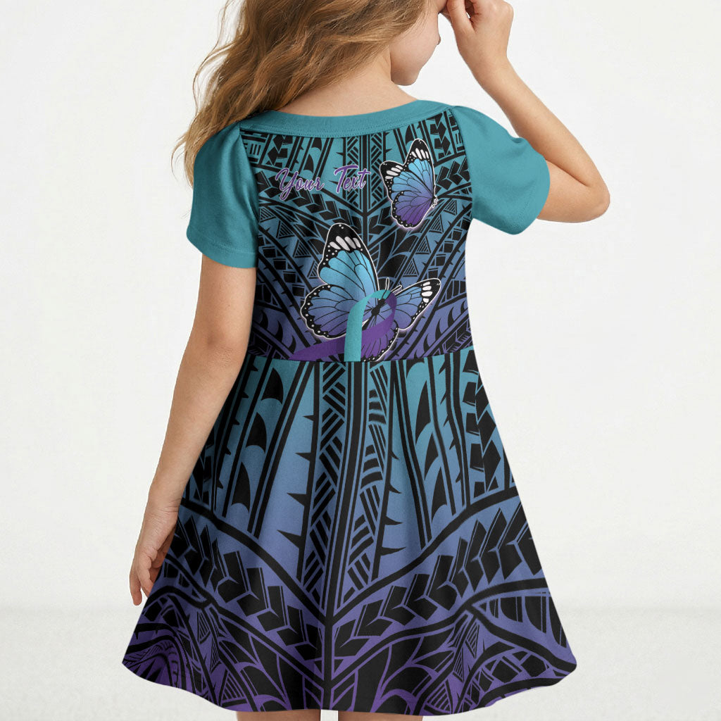 Personalised New Zealand Suicide Prevention Month Kid Short Sleeve Dress Maori Mauri Tu Mauri Ora Polynesian Pattern LT22 - Polynesian Pride