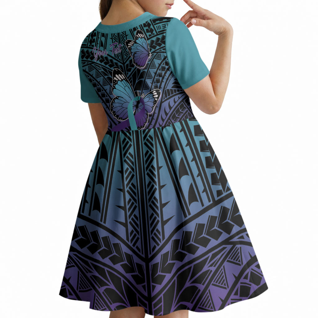 Personalised New Zealand Suicide Prevention Month Kid Short Sleeve Dress Maori Mauri Tu Mauri Ora Polynesian Pattern LT22 - Polynesian Pride