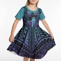 Personalised New Zealand Suicide Prevention Month Kid Short Sleeve Dress Maori Mauri Tu Mauri Ora Polynesian Pattern LT22 - Polynesian Pride