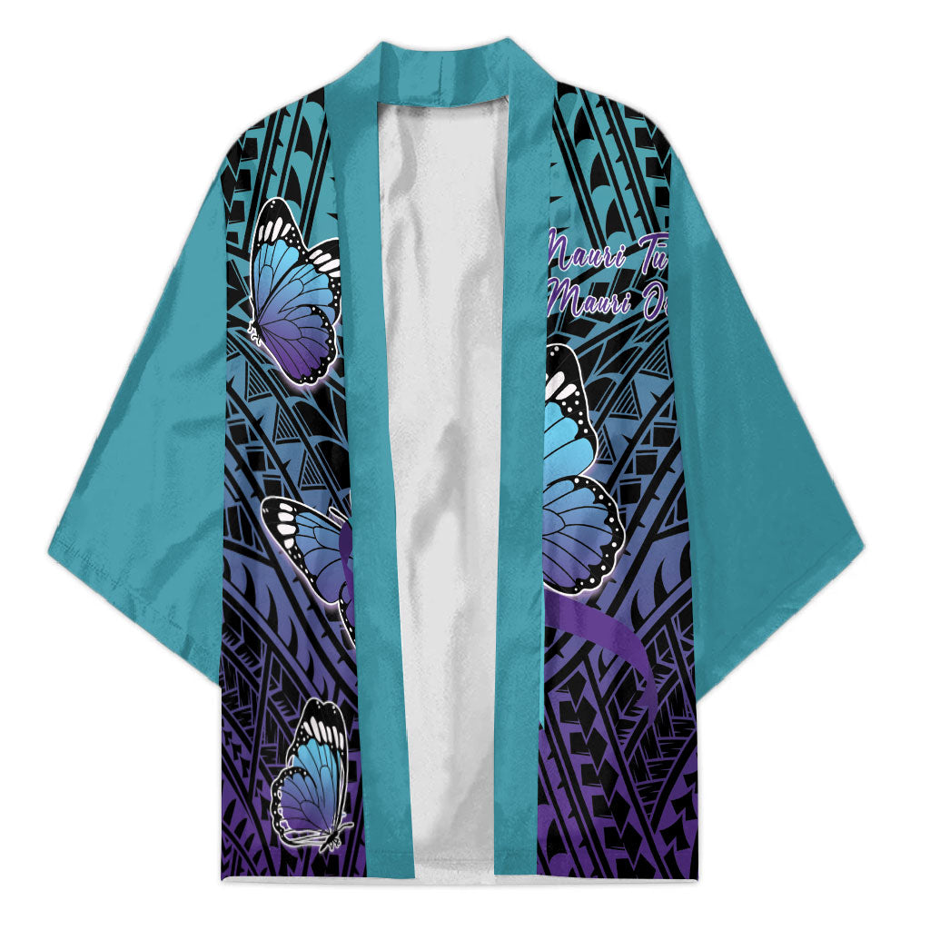 Personalised New Zealand Suicide Prevention Month Kimono Maori Mauri Tu Mauri Ora Polynesian Pattern LT22 Unisex Teal - Polynesian Pride