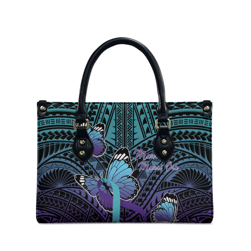 New Zealand Suicide Prevention Month Leather Bag Maori Mauri Tu Mauri Ora Polynesian Pattern LT22 - Polynesian Pride
