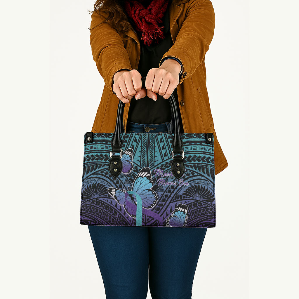 New Zealand Suicide Prevention Month Leather Bag Maori Mauri Tu Mauri Ora Polynesian Pattern LT22 - Polynesian Pride