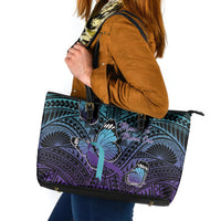 New Zealand Suicide Prevention Month Leather Tote Bag Maori Mauri Tu Mauri Ora Polynesian Pattern LT22 Teal - Polynesian Pride