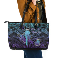 New Zealand Suicide Prevention Month Leather Tote Bag Maori Mauri Tu Mauri Ora Polynesian Pattern LT22 - Polynesian Pride