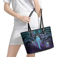 New Zealand Suicide Prevention Month Leather Tote Bag Maori Mauri Tu Mauri Ora Polynesian Pattern LT22 - Polynesian Pride