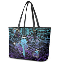 New Zealand Suicide Prevention Month Leather Tote Bag Maori Mauri Tu Mauri Ora Polynesian Pattern LT22 - Polynesian Pride