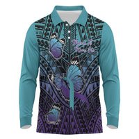 Personalised New Zealand Suicide Prevention Month Long Sleeve Polo Shirt Maori Mauri Tu Mauri Ora Polynesian Pattern LT22 Teal - Polynesian Pride