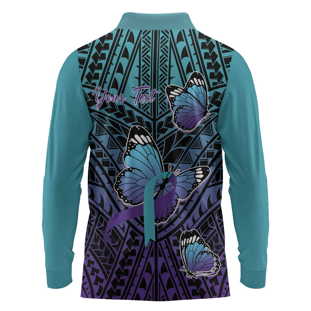 Personalised New Zealand Suicide Prevention Month Long Sleeve Polo Shirt Maori Mauri Tu Mauri Ora Polynesian Pattern LT22 - Polynesian Pride