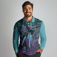 Personalised New Zealand Suicide Prevention Month Long Sleeve Polo Shirt Maori Mauri Tu Mauri Ora Polynesian Pattern LT22 - Polynesian Pride