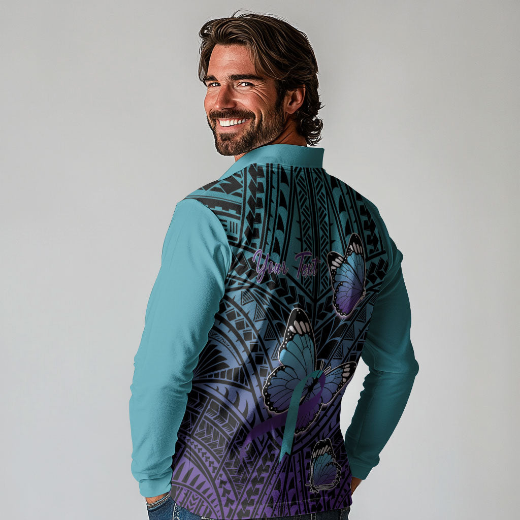Personalised New Zealand Suicide Prevention Month Long Sleeve Polo Shirt Maori Mauri Tu Mauri Ora Polynesian Pattern LT22 - Polynesian Pride