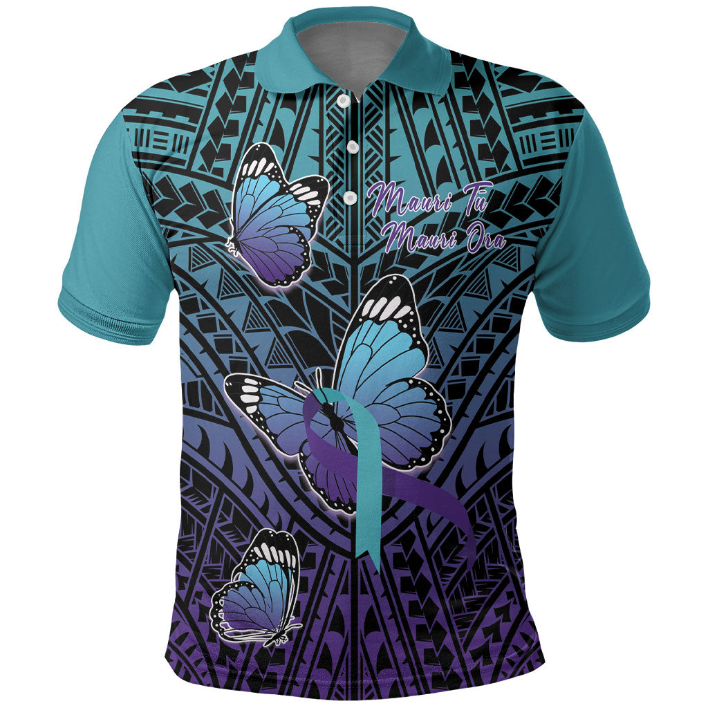 Personalised New Zealand Suicide Prevention Month Polo Shirt Maori Mauri Tu Mauri Ora Polynesian Pattern LT22 Teal - Polynesian Pride
