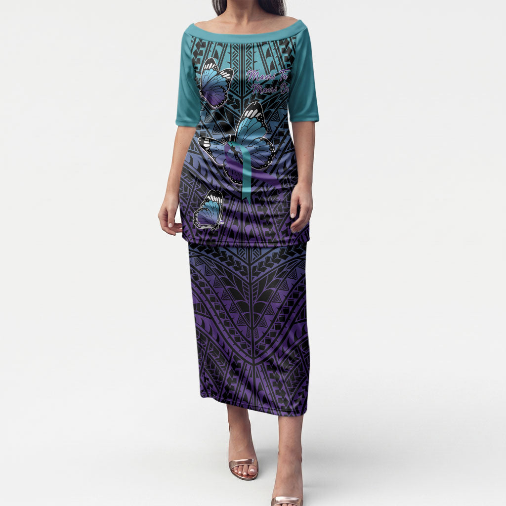 Personalised New Zealand Suicide Prevention Month Puletasi Maori Mauri Tu Mauri Ora Polynesian Pattern LT22 Long Dress Teal - Polynesian Pride