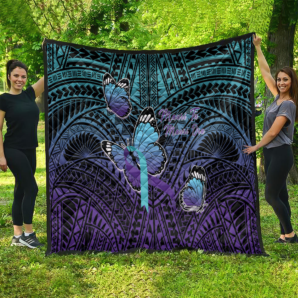 New Zealand Suicide Prevention Month Quilt Maori Mauri Tu Mauri Ora Polynesian Pattern LT22 - Polynesian Pride
