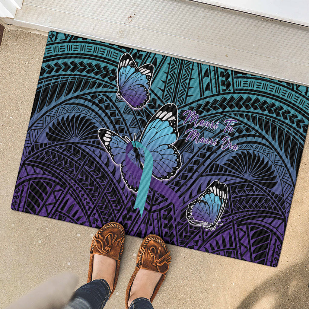 New Zealand Suicide Prevention Month Rubber Doormat Maori Mauri Tu Mauri Ora Polynesian Pattern LT22 - Polynesian Pride