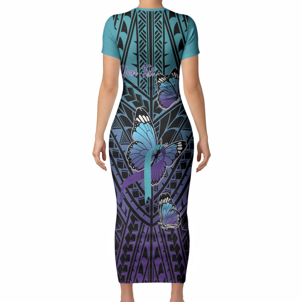 Personalised New Zealand Suicide Prevention Month Short Sleeve Bodycon Dress Maori Mauri Tu Mauri Ora Polynesian Pattern LT22 - Polynesian Pride