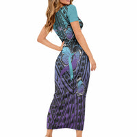 Personalised New Zealand Suicide Prevention Month Short Sleeve Bodycon Dress Maori Mauri Tu Mauri Ora Polynesian Pattern LT22 - Polynesian Pride
