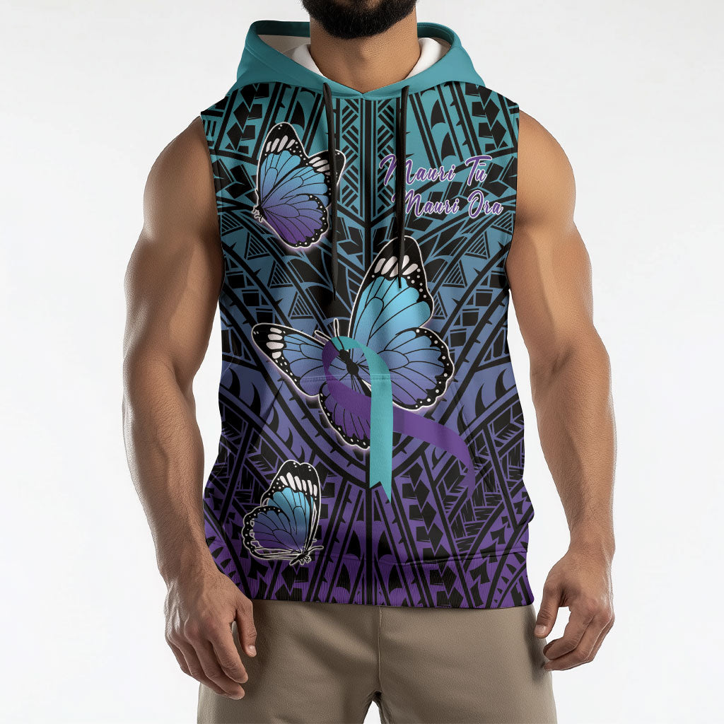 Personalised New Zealand Suicide Prevention Month Sleeveless Hoodie Maori Mauri Tu Mauri Ora Polynesian Pattern LT22 - Polynesian Pride