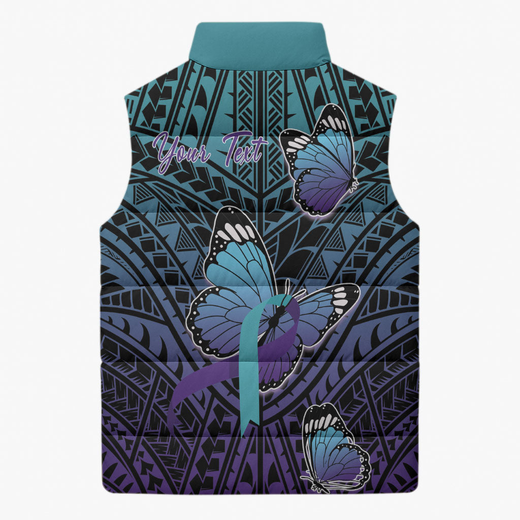 Personalised New Zealand Suicide Prevention Month Sleeveless Puffer Jacket Maori Mauri Tu Mauri Ora Polynesian Pattern LT22 - Polynesian Pride