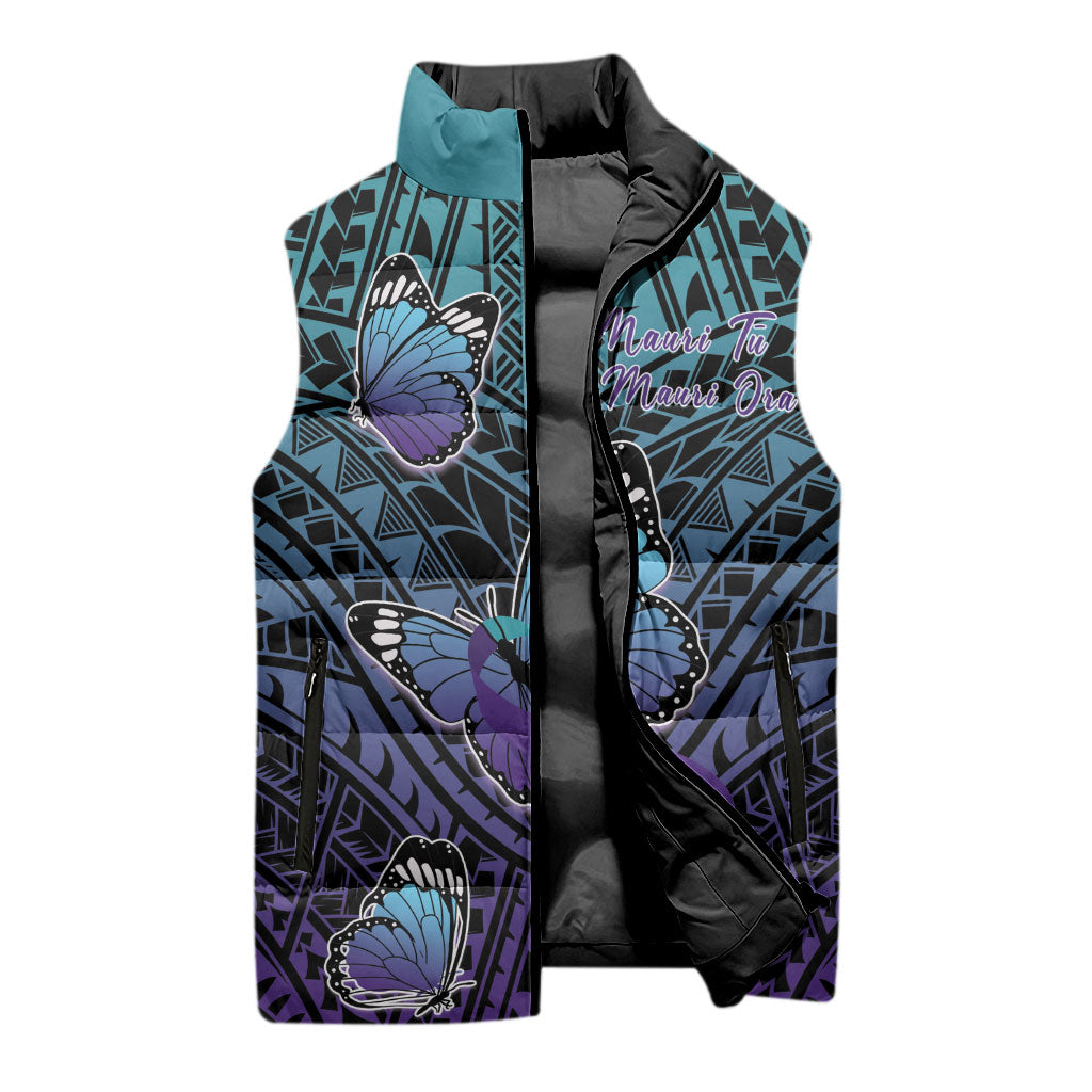 Personalised New Zealand Suicide Prevention Month Sleeveless Puffer Jacket Maori Mauri Tu Mauri Ora Polynesian Pattern LT22 - Polynesian Pride