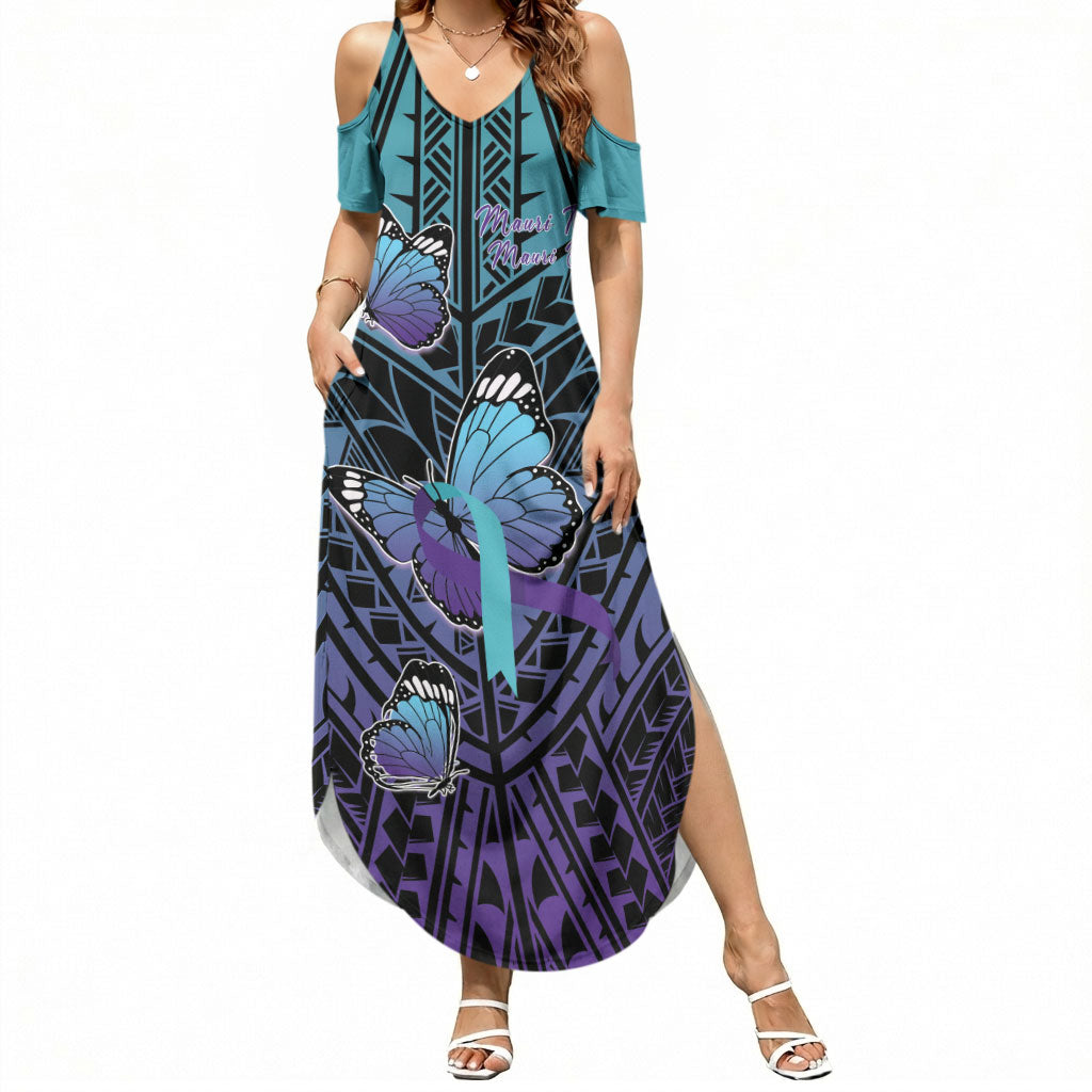 Personalised New Zealand Suicide Prevention Month Summer Maxi Dress Maori Mauri Tu Mauri Ora Polynesian Pattern LT22 Women Teal - Polynesian Pride
