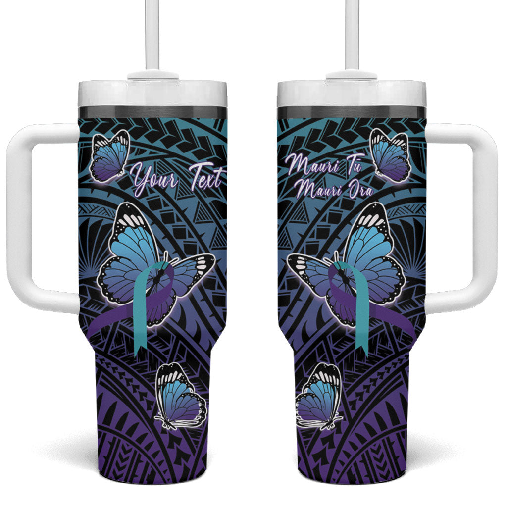 Personalised New Zealand Suicide Prevention Month Tumbler With Handle Maori Mauri Tu Mauri Ora Polynesian Pattern LT22 One Size: 40 oz Teal - Polynesian Pride
