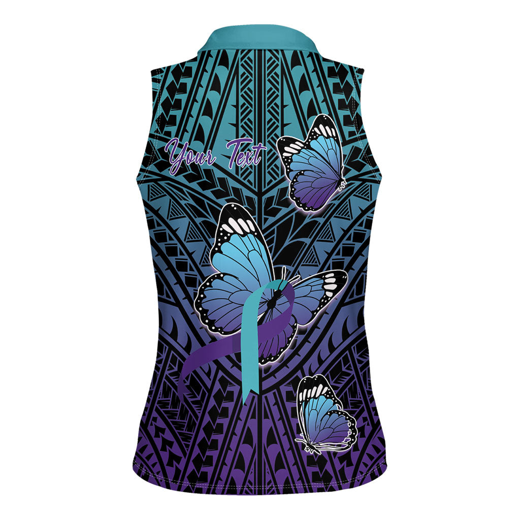 Personalised New Zealand Suicide Prevention Month Women Sleeveless Polo Shirt Maori Mauri Tu Mauri Ora Polynesian Pattern LT22 - Polynesian Pride