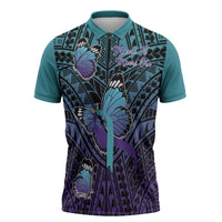 Personalised New Zealand Suicide Prevention Month Zipper Polo Shirt Maori Mauri Tu Mauri Ora Polynesian Pattern LT22 Teal - Polynesian Pride