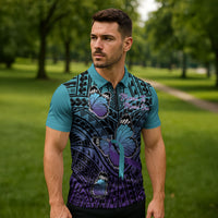 Personalised New Zealand Suicide Prevention Month Zipper Polo Shirt Maori Mauri Tu Mauri Ora Polynesian Pattern LT22 - Polynesian Pride