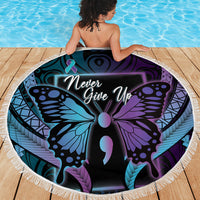 Polynesia Suicide Prevention Month Beach Blanket Semicolon Butterfly Never Give Up Polynesian Pattern LT22 - Polynesian Pride