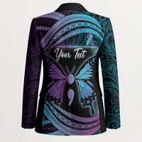 Personalised Polynesia Suicide Prevention Month Blazer Semicolon Butterfly Never Give Up Polynesian Pattern LT22 - Polynesian Pride