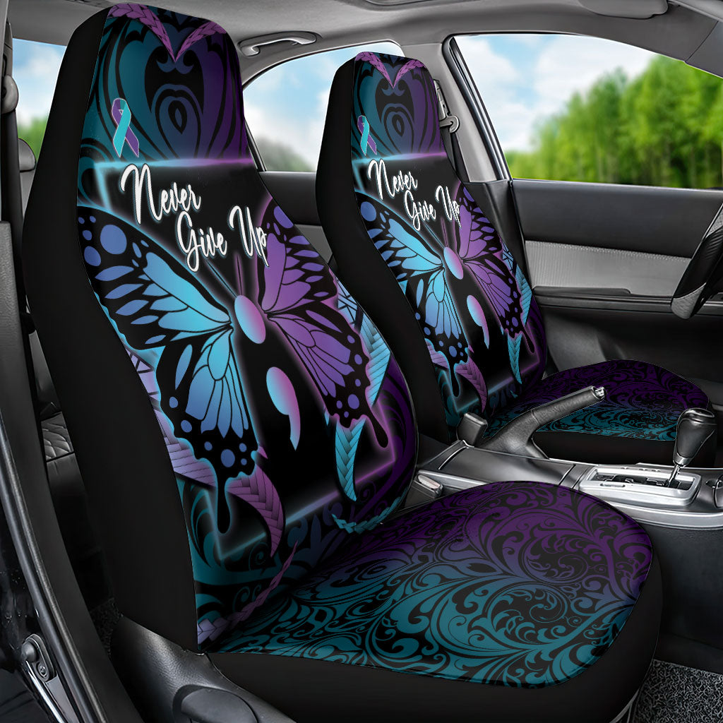 Polynesia Suicide Prevention Month Car Seat Cover Semicolon Butterfly Never Give Up Polynesian Pattern LT22 - Polynesian Pride