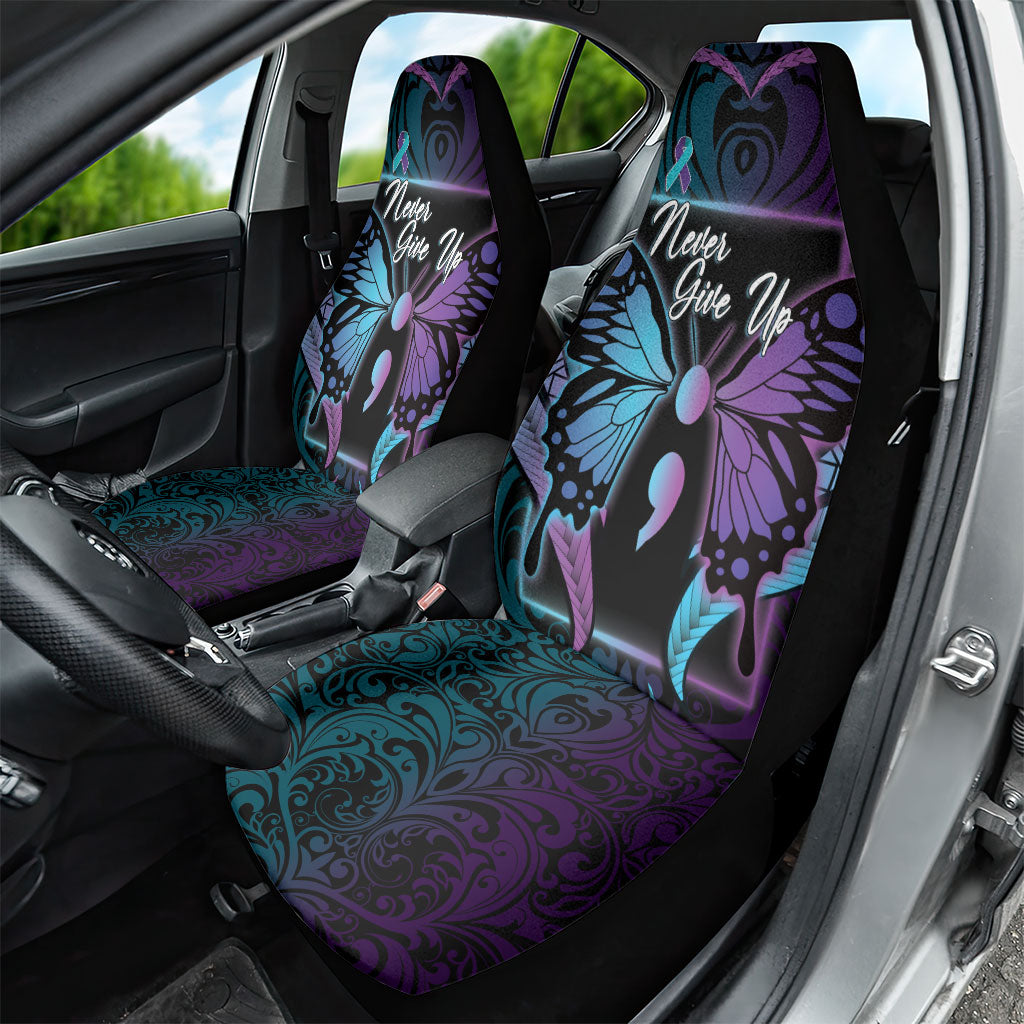 Polynesia Suicide Prevention Month Car Seat Cover Semicolon Butterfly Never Give Up Polynesian Pattern LT22 - Polynesian Pride