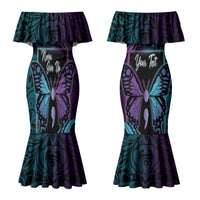 Personalised Polynesia Suicide Prevention Month Couples Matching Mermaid Dress and Hawaiian Shirt Semicolon Butterfly Never Give Up Polynesian Pattern LT22 - Polynesian Pride