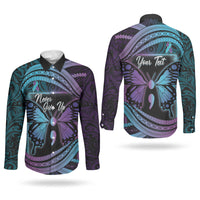 Personalised Polynesia Suicide Prevention Month Couples Matching Off Shoulder Short Dress and Long Sleeve Button Shirt Semicolon Butterfly Never Give Up Polynesian Pattern LT22 - Polynesian Pride