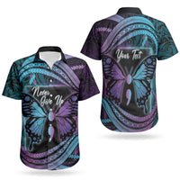 Personalised Polynesia Suicide Prevention Month Couples Matching Off The Shoulder Long Sleeve Dress and Hawaiian Shirt Semicolon Butterfly Never Give Up Polynesian Pattern LT22 - Polynesian Pride