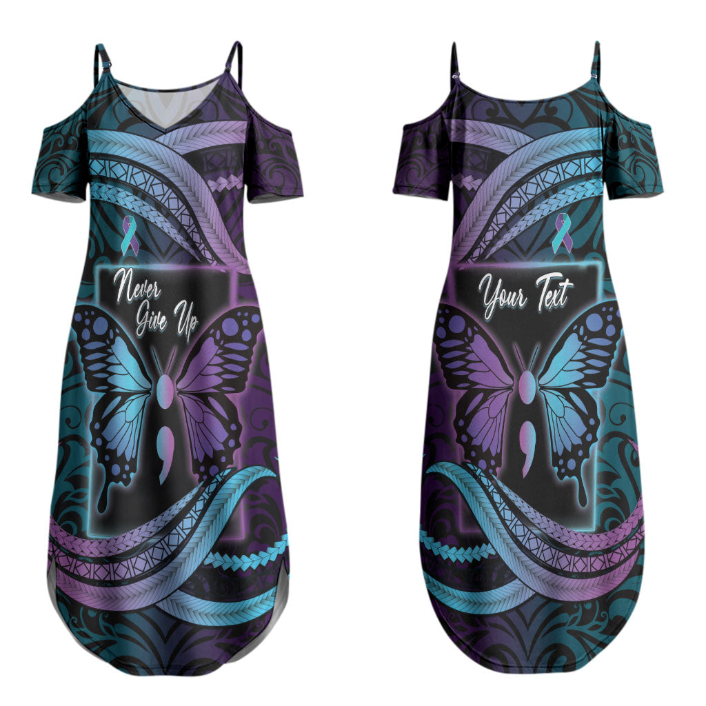 Personalised Polynesia Suicide Prevention Month Couples Matching Summer Maxi Dress and Hawaiian Shirt Semicolon Butterfly Never Give Up Polynesian Pattern LT22 - Polynesian Pride