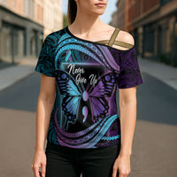 Personalised Polynesia Suicide Prevention Month Cross Shoulder Shirt Semicolon Butterfly Never Give Up Polynesian Pattern LT22 - Polynesian Pride