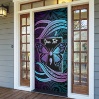 Personalised Polynesia Suicide Prevention Month Door Cover Semicolon Butterfly Never Give Up Polynesian Pattern LT22 - Polynesian Pride