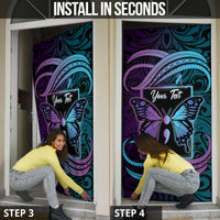 Personalised Polynesia Suicide Prevention Month Door Cover Semicolon Butterfly Never Give Up Polynesian Pattern LT22 - Polynesian Pride