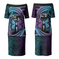 Personalised Polynesia Suicide Prevention Month Family Matching Puletasi and Hawaiian Shirt Semicolon Butterfly Never Give Up Polynesian Pattern LT22 Mom's Dress Teal - Polynesian Pride