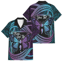Personalised Polynesia Suicide Prevention Month Family Matching Puletasi and Hawaiian Shirt Semicolon Butterfly Never Give Up Polynesian Pattern LT22 Dad's Shirt - Short Sleeve Teal - Polynesian Pride
