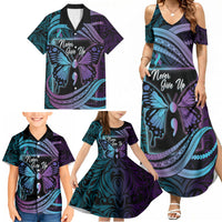 Personalised Polynesia Suicide Prevention Month Family Matching Summer Maxi Dress and Hawaiian Shirt Semicolon Butterfly Never Give Up Polynesian Pattern LT22 - Polynesian Pride