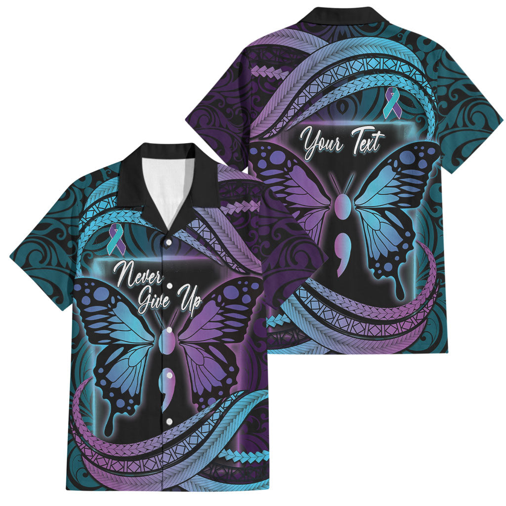 Personalised Polynesia Suicide Prevention Month Family Matching Summer Maxi Dress and Hawaiian Shirt Semicolon Butterfly Never Give Up Polynesian Pattern LT22 Dad's Shirt - Short Sleeve Teal - Polynesian Pride
