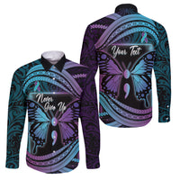 Personalised Polynesia Suicide Prevention Month Family Matching Summer Maxi Dress and Hawaiian Shirt Semicolon Butterfly Never Give Up Polynesian Pattern LT22 Dad's Shirt - Long Sleeve Teal - Polynesian Pride