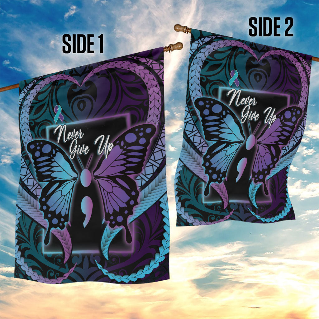 Polynesia Suicide Prevention Month Garden Flag Semicolon Butterfly Never Give Up Polynesian Pattern LT22 - Polynesian Pride
