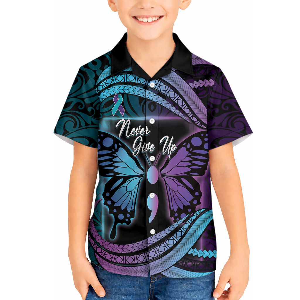 Personalised Polynesia Suicide Prevention Month Hawaiian Shirt Semicolon Butterfly Never Give Up Polynesian Pattern LT22 - Polynesian Pride